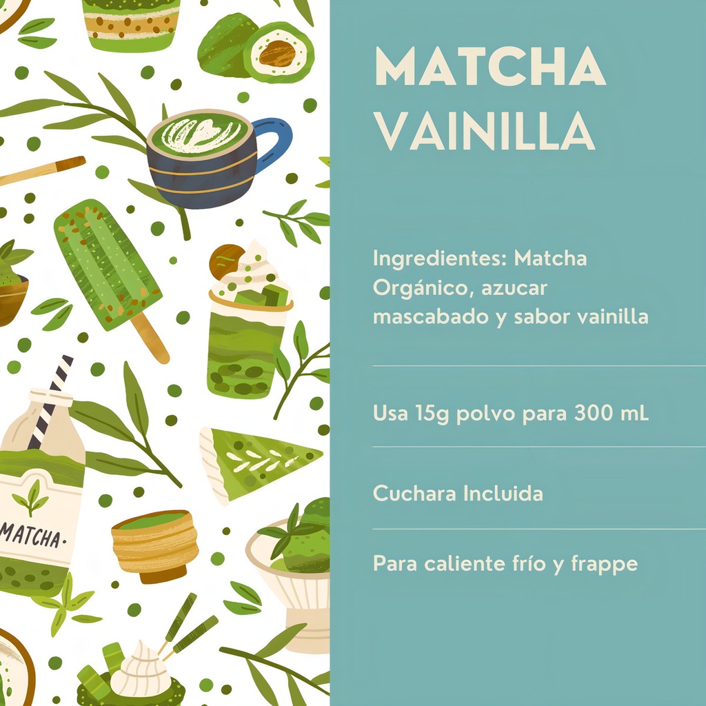 Matcha Con Vainilla 1 Kg Endulzado Con Azúcar Mascabado