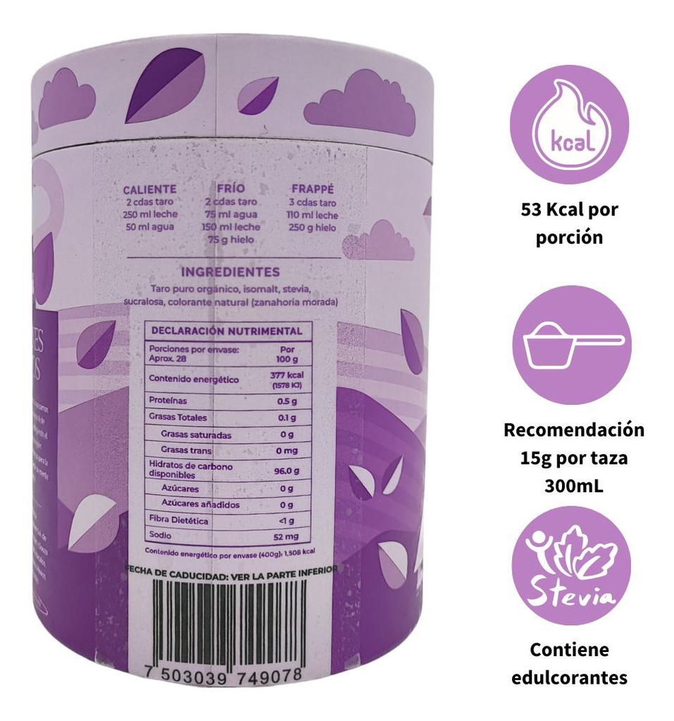 Taro Para Bebidas 200g Sin Azúcar Refinada Ni Lácteos