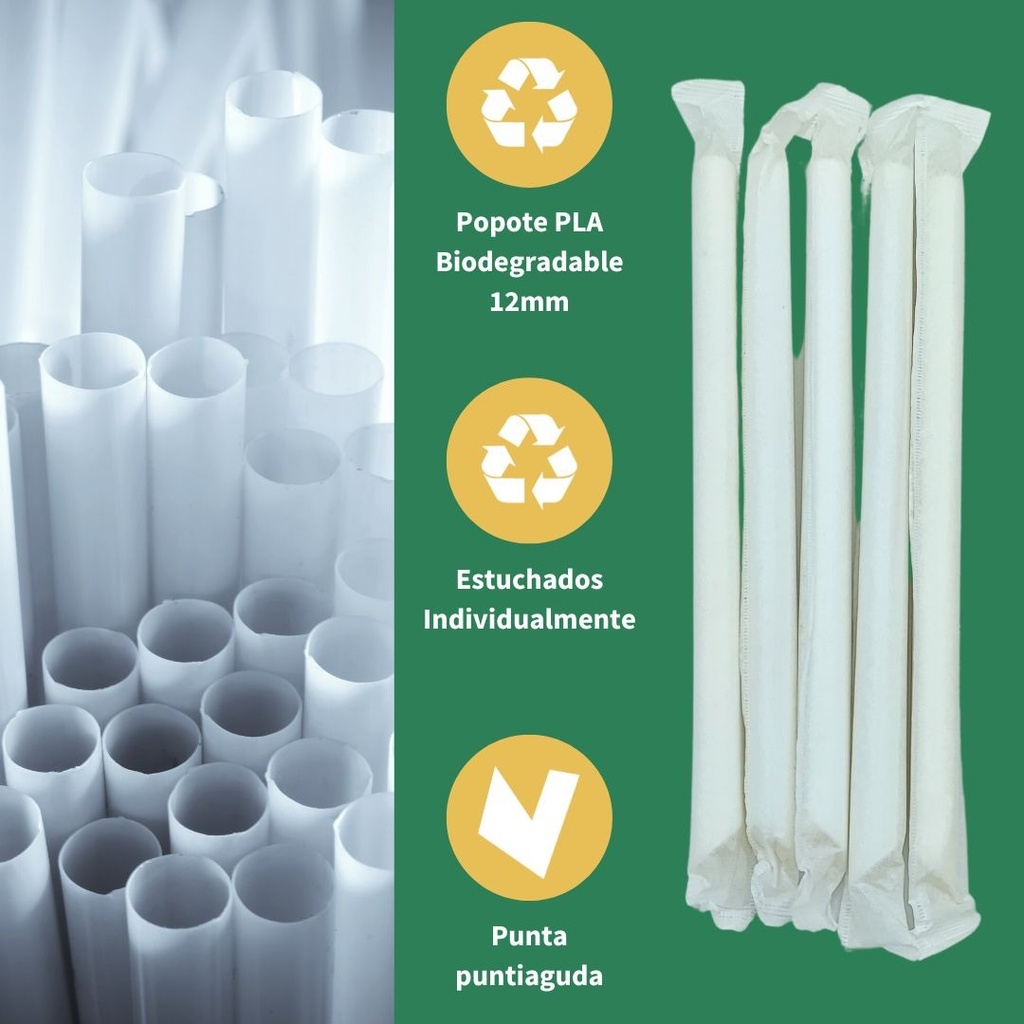Popotes Desechables Estuchado Individualmente 6 y 12 mm