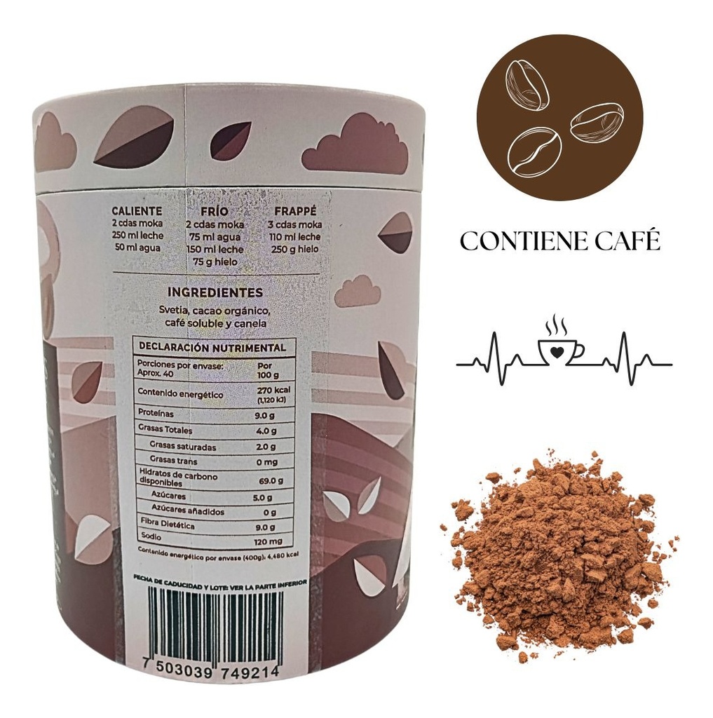 Moka En Polvo Sin Azúcar 400g - Café, Cacao Y Canela
