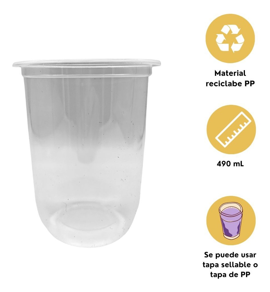 Vasos Curvos Pp 16 Oz 450 Ml Con Tapa Boquilla 200 Pzas