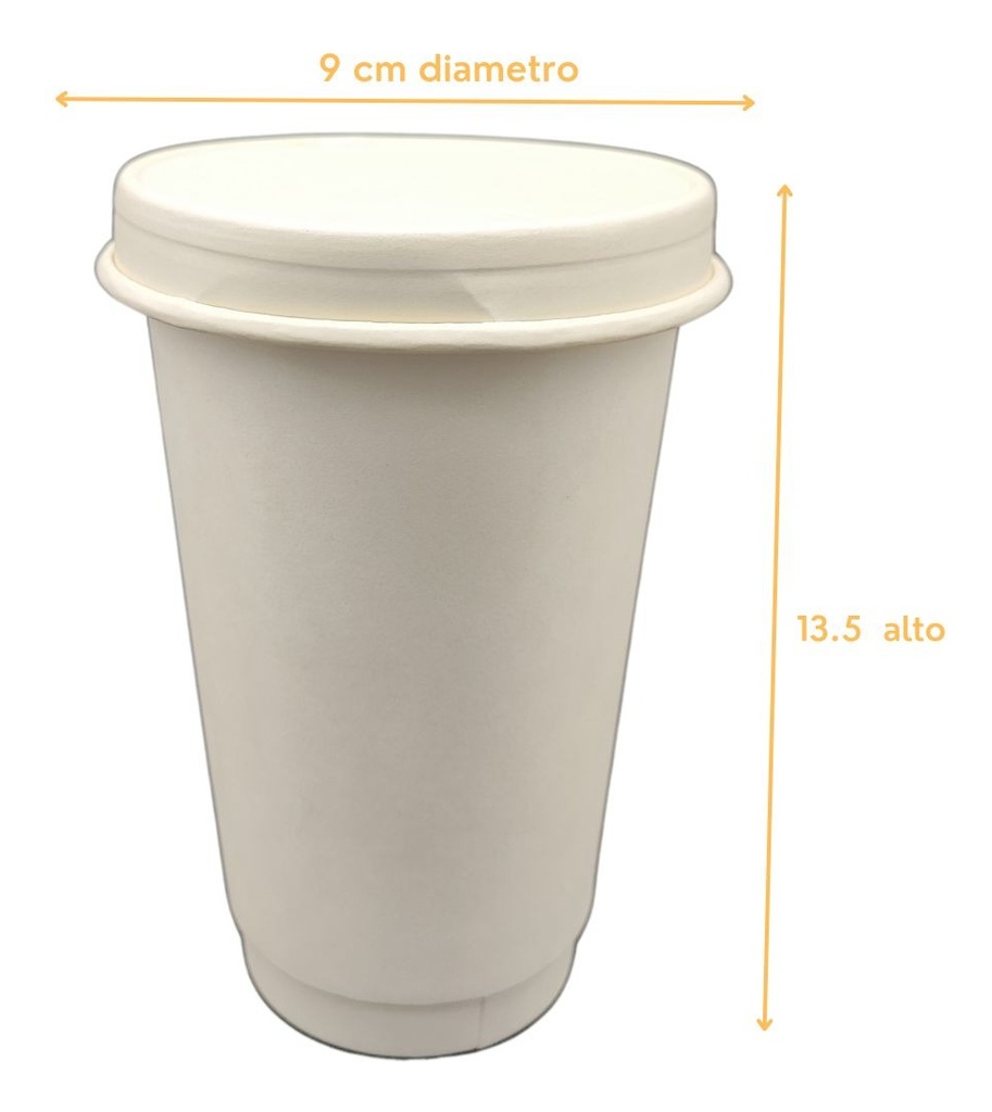 Vaso De Papel Beige 16 Oz / 470ml Con Tapa 400 Pz Doble Capa
