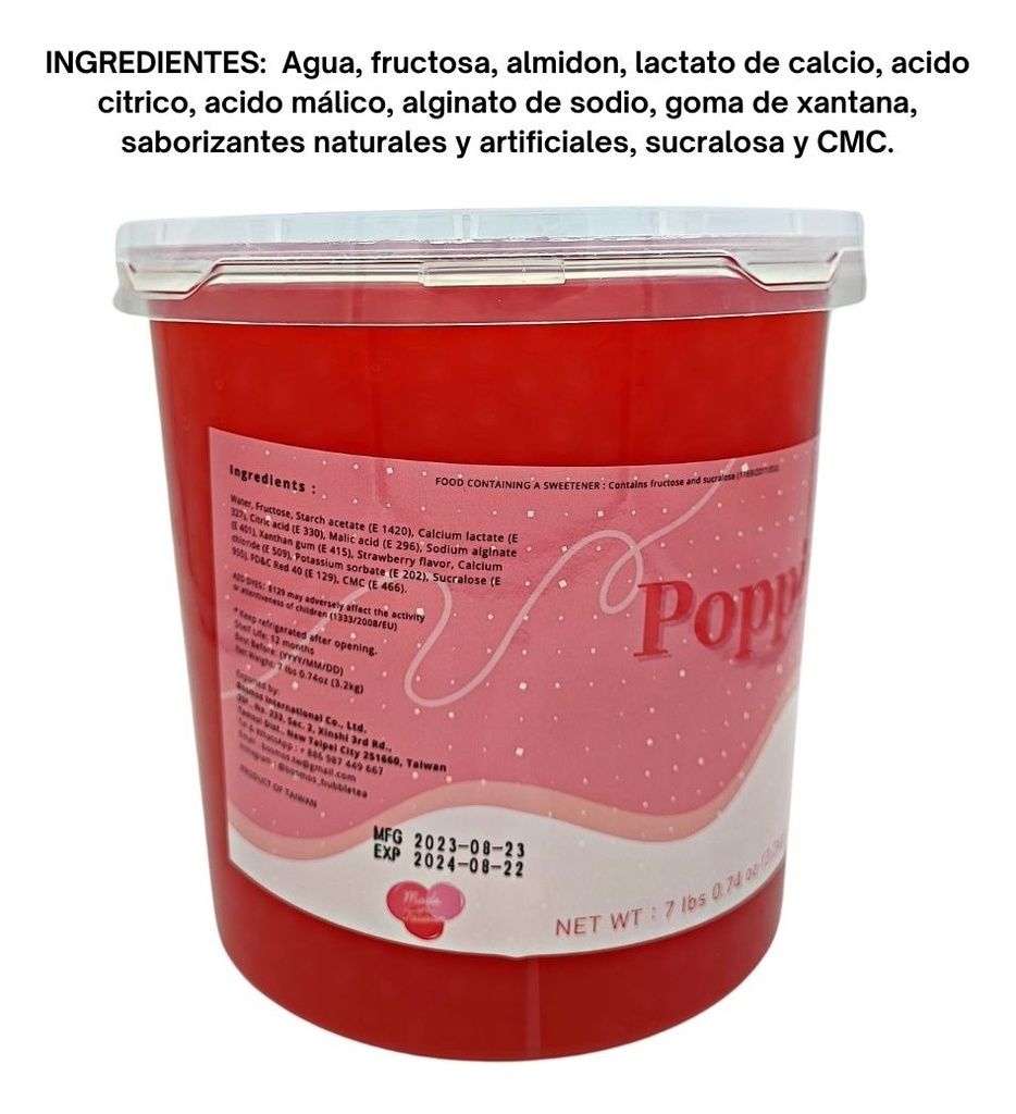 Perlas Explosivas Sabor Fresa 3.2 Kg Para Toppings O Sodas