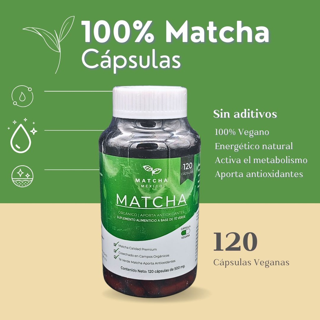 Cápsulas De Té Verde Matcha Orgánico 120 Cápsulas Veganas