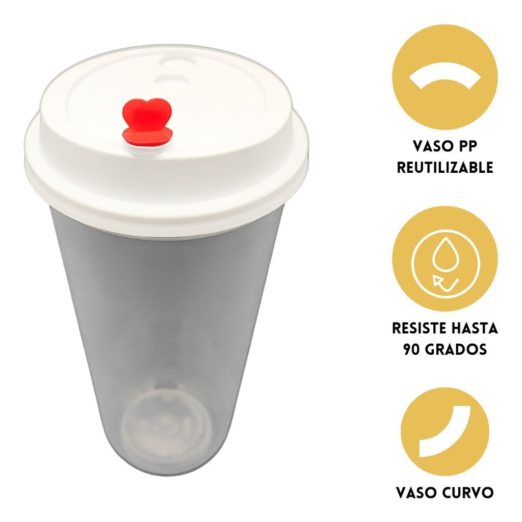Vasos Curvos Cn Tapa De Corazón 22oz Reutilizable 500 Pzs