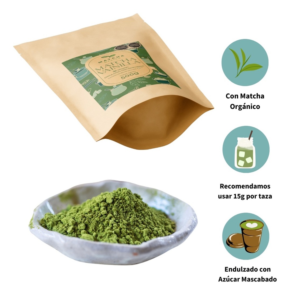 Matcha Con Vainila 500g Endulzado Con Azúcar Mascabado Frape