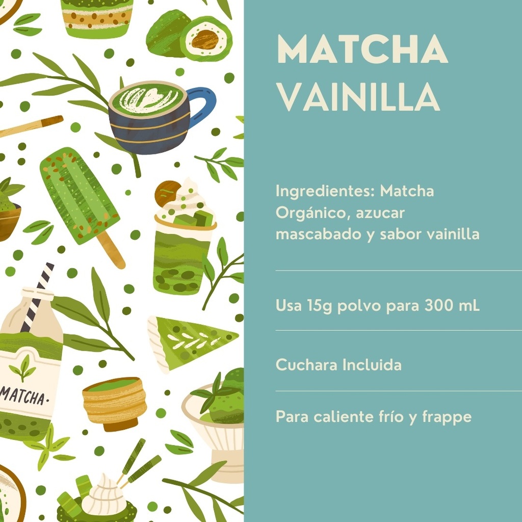 Matcha Con Vainila 500g Endulzado Con Azúcar Mascabado Frape