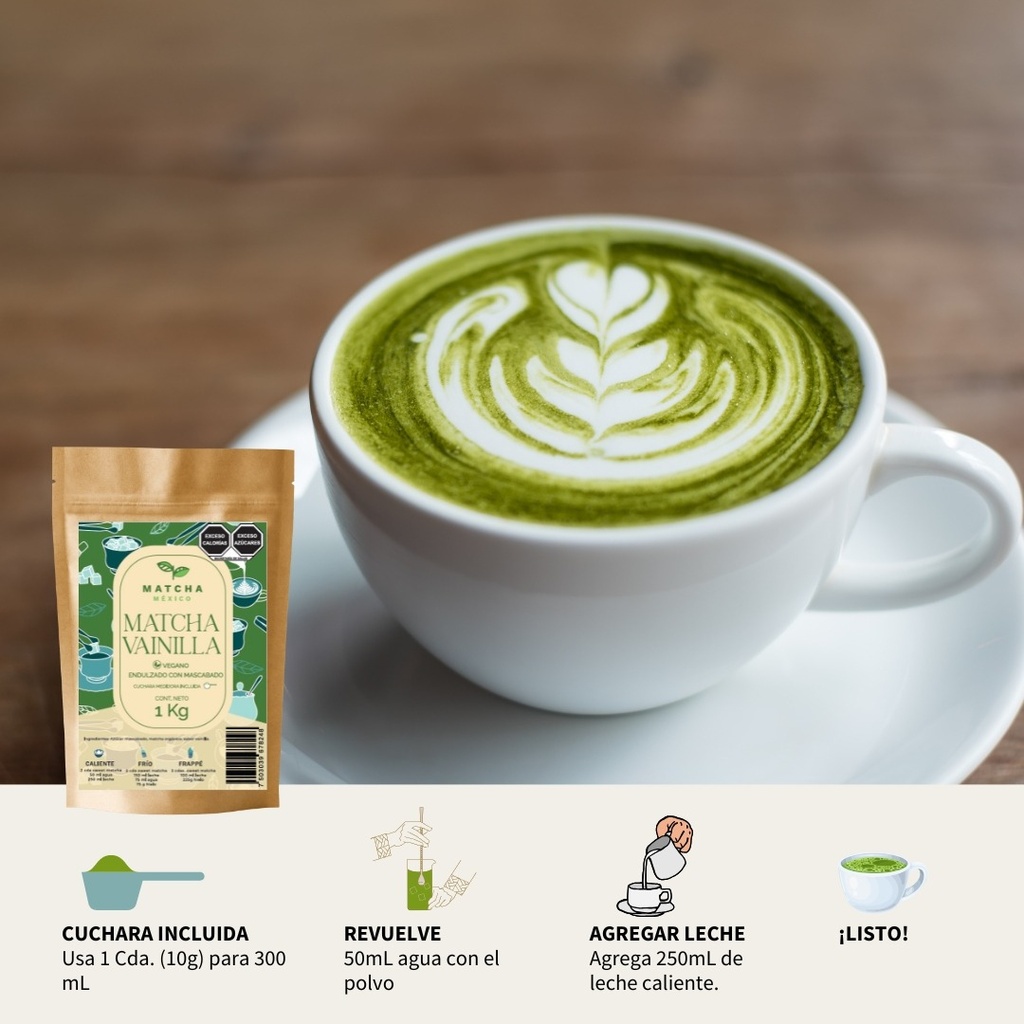 Matcha Con Vainila 500g Endulzado Con Azúcar Mascabado Frape