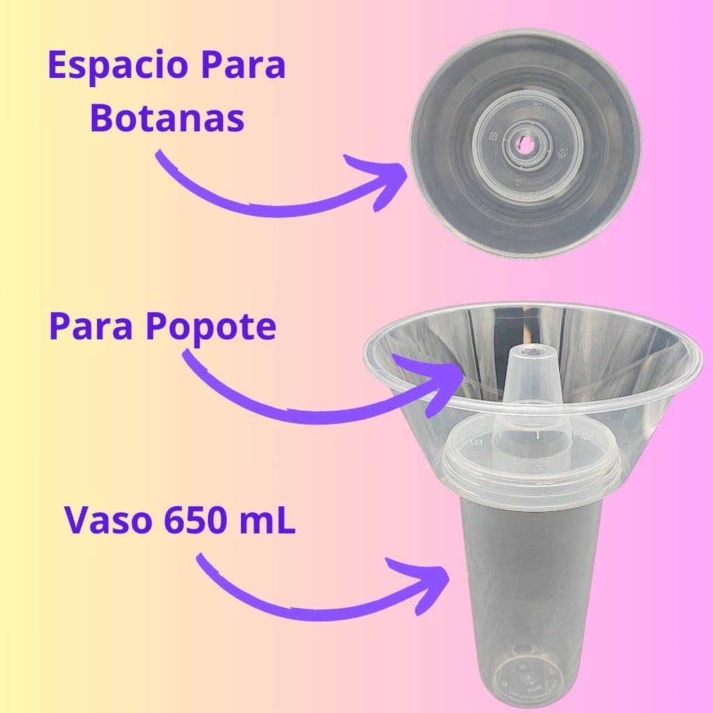 Vasos Con Bowl 200 Pzs Botanero Para Papas Y Resfresco 650ml Gris