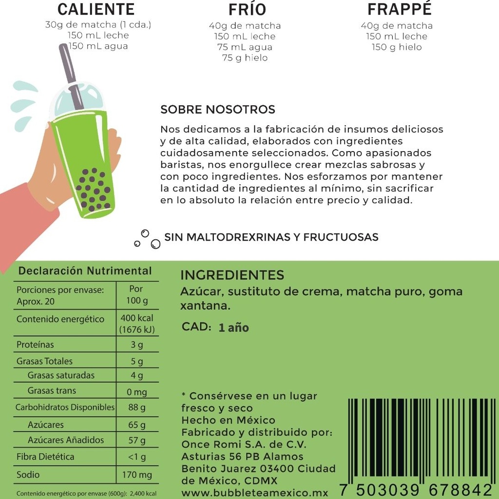 Matcha Latte 600g En Polvo Para Hacer Bebidas O Frappe