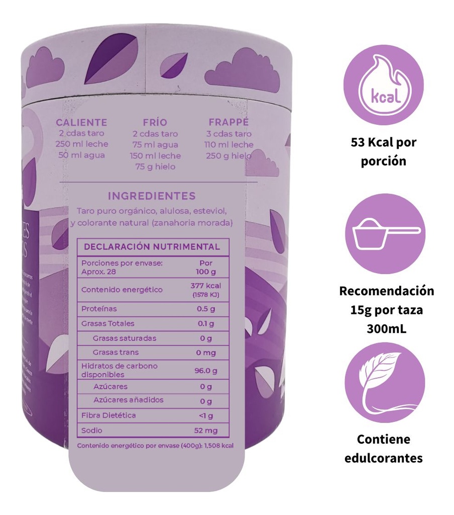 Taro Para Bebidas 400g Sin Azúcar Refinada Ni Lácteos