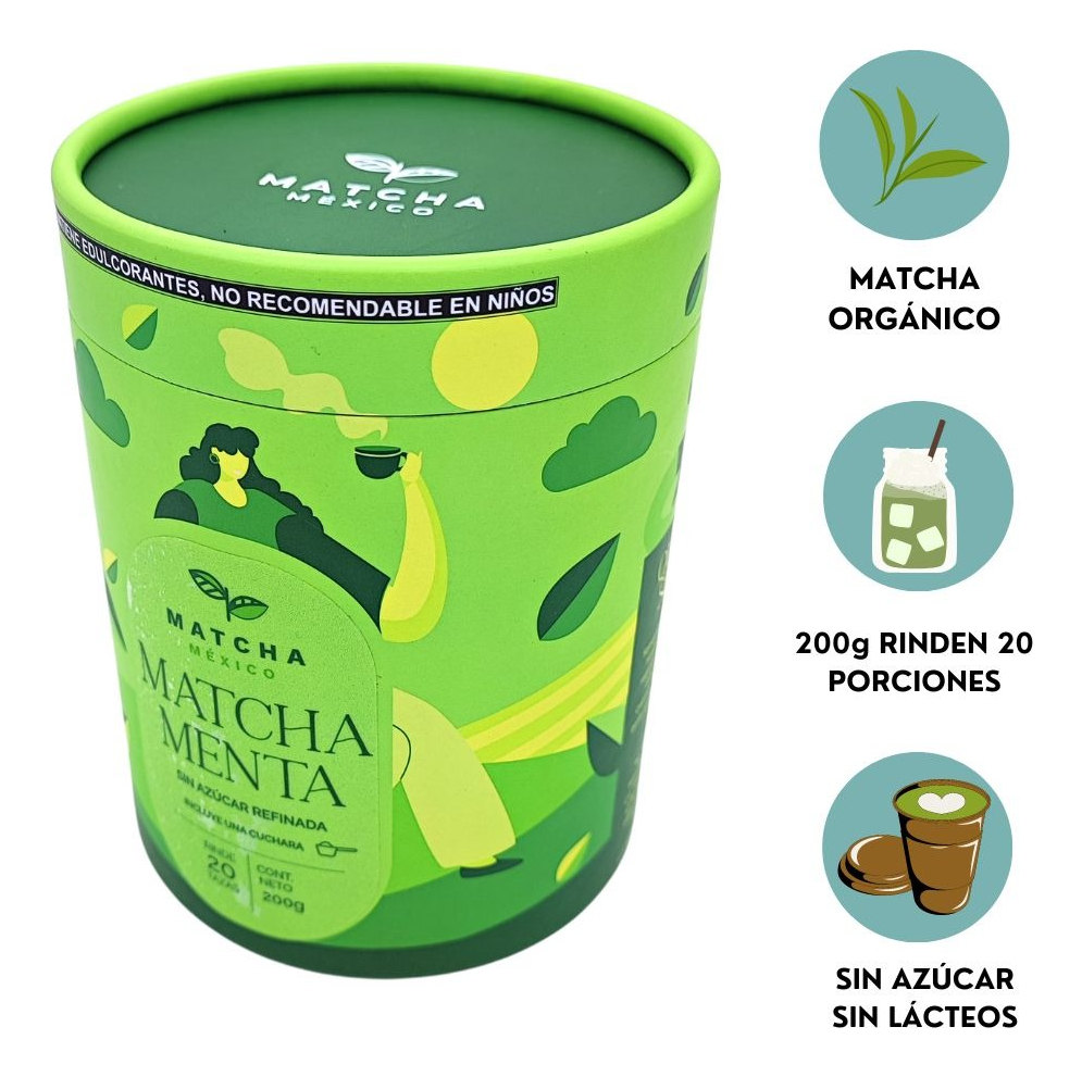 Matcha Con Menta - Sin Azúcar - Para Lattes Y Frappes