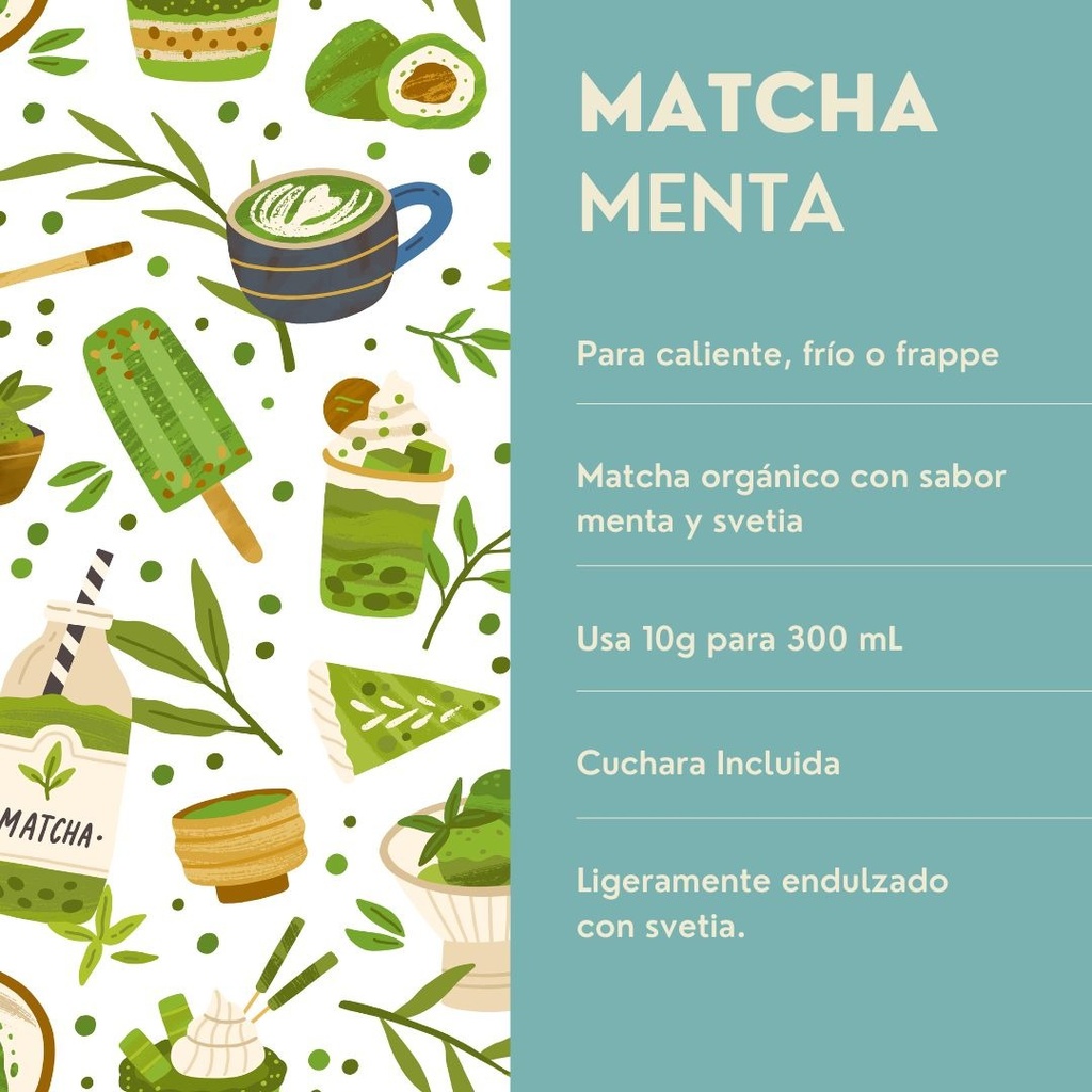 Matcha Con Menta - Sin Azúcar - Para Lattes Y Frappes