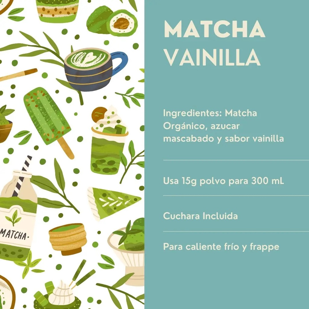 Matcha Con Vainilla 250g Endulzado Con Azúcar Mascabado