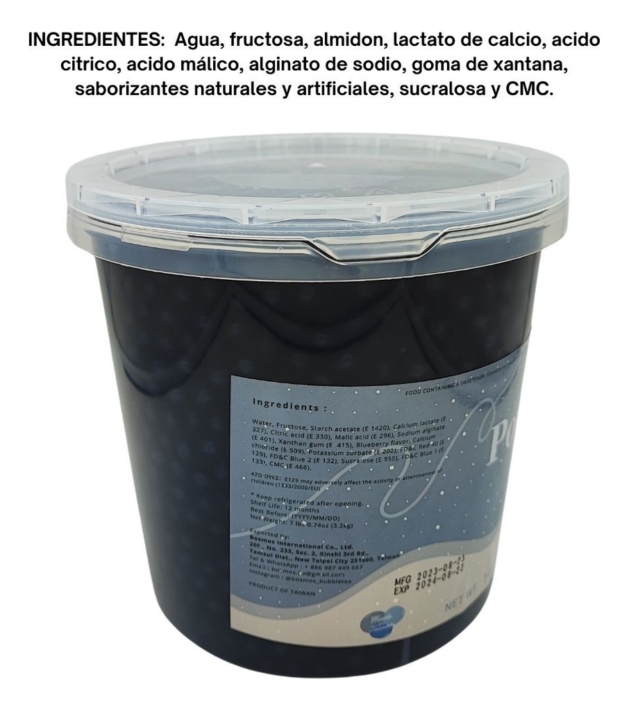 Perlas Explosivas Mora Azul 3.2 Kg Para Toppings O Sodas