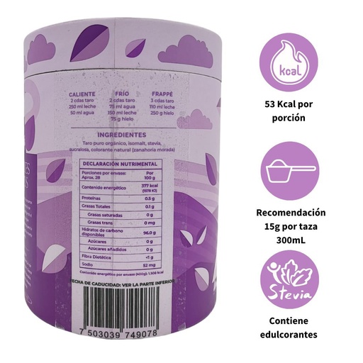 Taro Puro Orgánico Para Bebidas Y Postres 100% Puro